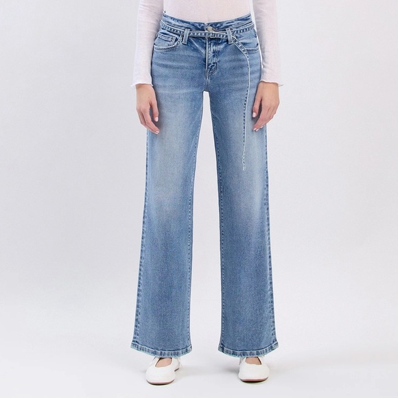 Vervet Lucid High Rise Self Belt Wide Leg Jeans Size 28 - Picture 7 of 7